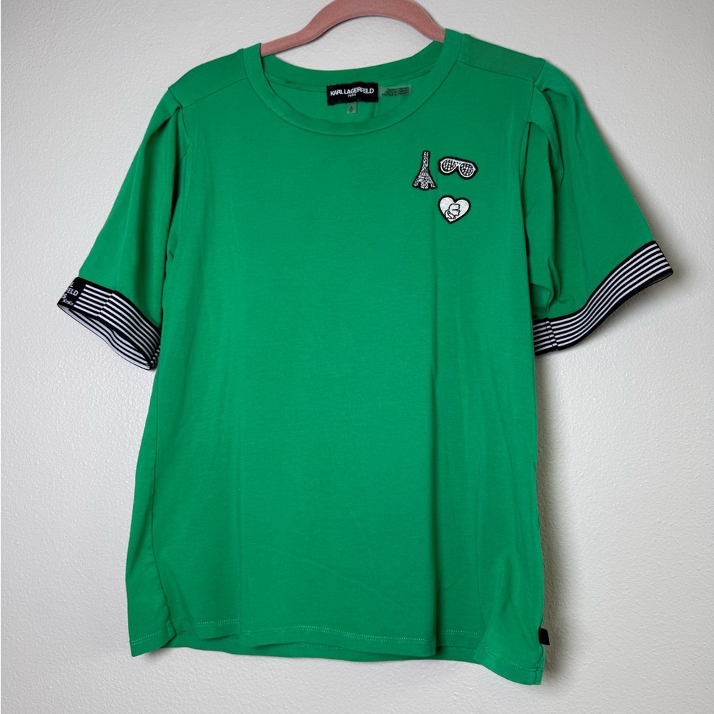 Karl Lagerfeld Emerald Green Short Sleeve Tee with Patch Details